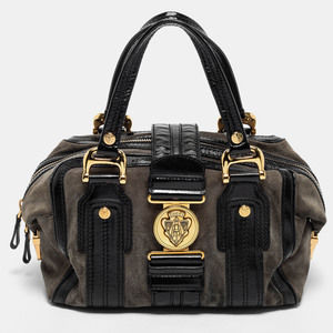 GUCCI Grey/Black Suede and Patent Leather Medium Aviatrix Boston Bag